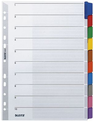 Leitz 4321-00-00 4321 Register - blanko, Karton, A4, 10 Blatt, Taben 10-farbig