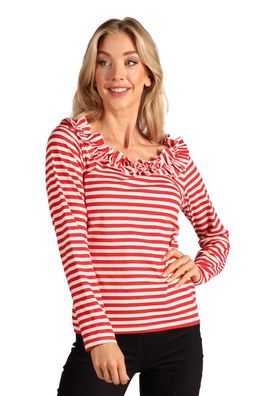 Ringelshirt mit Rüschen Damen Streifenshirt rot weiß Köln Karneval Kostüm