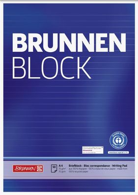 Brunnen 105261701 Briefblock „BRUNNEN-Block“ Recycling, A4, 50 Blatt / 100 Seiten,