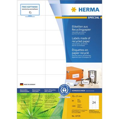 HERMA 10729 HERMA Universal-Etiketten Recycling, 70 x 37 mm, 80 Blatt