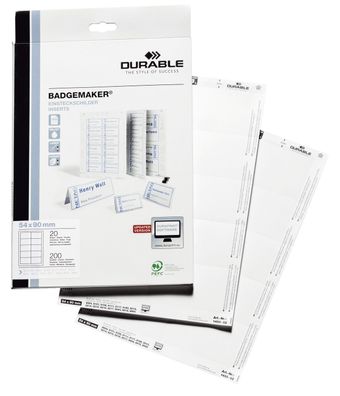 Durable 1455 02 BADGEMAKER® Einsteckschilder - 54 x 90 mm, weiß