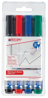 Edding 4-360-4 Boardmarker - nachfüllbar, 1,5 - 3mm, 4 Farben, Etui