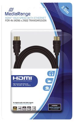 MediaRange MRCS157 HDMI-Kabel High Speed - 4K, mit Ethernet, vergoldete Kontakte,