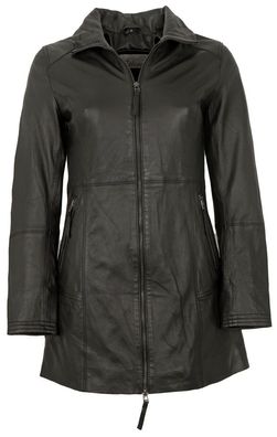 7eleven - Damen Ledermantel Longjacke Lammnappa schwarz