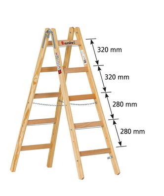 Euroline Holz Sprossenstehleiter Nr. 12506 mit Eimerhaken 2x5 Sprossen