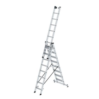 MUNK Stufen- Mehrzweckleiter mit Wandlaufrollen und Nivello® Traverse 3x8 Stufen