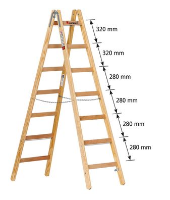 Euroline Holz Sprossenstehleiter Nr. 12506 mit Eimerhaken 2x8 Sprossen