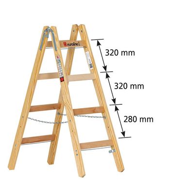 Euroline Holz Sprossenstehleiter Nr. 12506 mit Eimerhaken 2x4 Sprossen