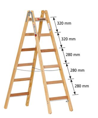 Euroline Holz Sprossenstehleiter Nr. 12506 mit Eimerhaken 2x6 Sprossen