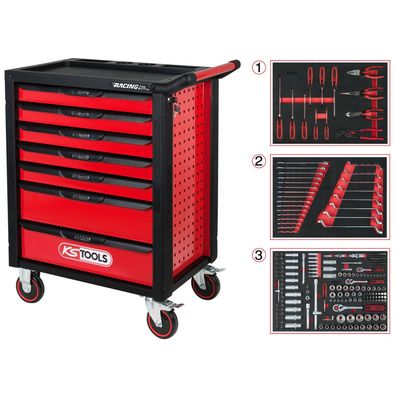 KS TOOLS Racingline schwarz/rot Werkstattwagen mit 7 Schubladen und 215 Pre