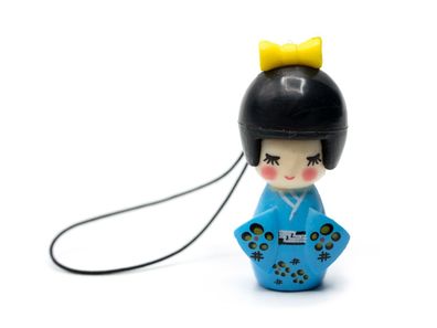 Puppe Geisha Asien Handyanhänger Anhänger asiatisch Puppe Bell blau Kokeshi