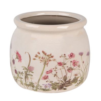 Clayre & Eef Blumentopf Ø 16x13 cm Beige Rosa Keramik Blumen (Gr. Ø 16x13 cm)