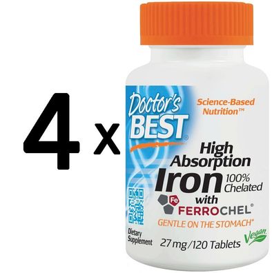 4 x High Absorption Iron, 27mg - 120 tabs