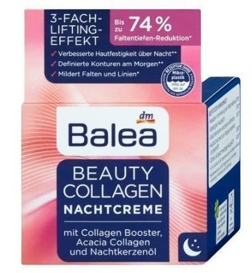 Balea Kollagen Nachtcreme 50 ml - Straffende Anti-Aging Feuchtigkeitspflege zur nächt