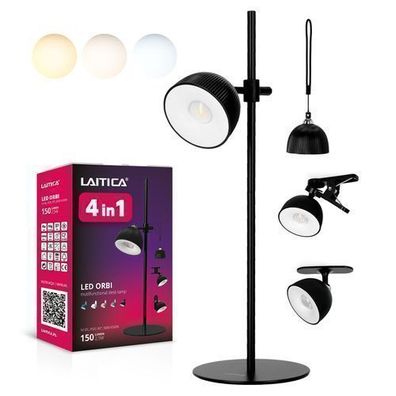 Laitica LED ORBI 2.5W Schreibtischlampe schwarz, USB-Ladestation, DREI Lichtfarben