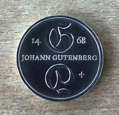 DDR Münze 10 Mark 1968 Johann Guttenberg Silber stgl