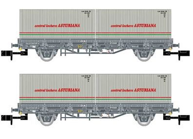 Arnold N HN6421 RENFE, 2tlg. Set Flachwagen Lechera Asturiana,