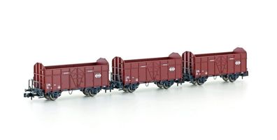 Hobbytrain N H24302 3er Set offene Güterwagen Fbkk SBB, Ep. IV, mit SBB Kreuz - NEU