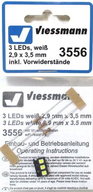 Viessmann 3556 3LED‘s weiß 2,9 x 3,5mm inkl. Vorwiderstände OVP - NEU