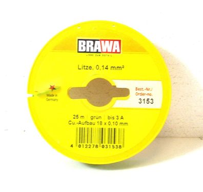 Brawa 3153 Litze 0,14mm² 25 m Grün bis 3A OVP - NEU - (0,16€/1m)