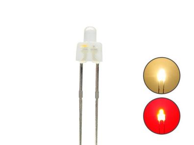 DUO LED 2mm kurz Bipolar 2pin diffus warmweiß / rot