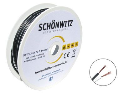 10m LIYZ Zwillingslitze 2x 0,14mm² weiß / schwarz