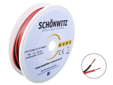 10m LIYZ Zwillingslitze 2x 0,14mm² rot / schwarz