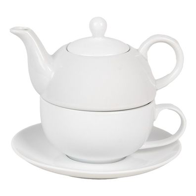 Clayre & Eef Tea for One 350 ml Weiß Keramik (Gr. 17x16x13 cm / 350 ml / 250 ml)