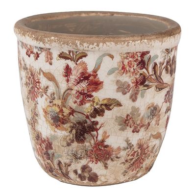 Clayre & Eef Blumentopf Ø 11x11 cm Beige Rosa Keramik Blumen (Gr. Ø 11x11 cm)