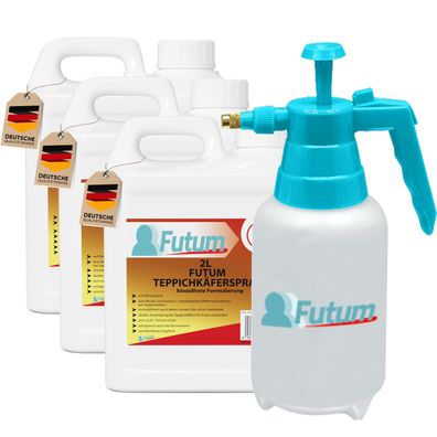 FUTUM 3x2L Teppichkäferspray Teppichkäfer gegen Käfer Abwehr + 2L Sprüher