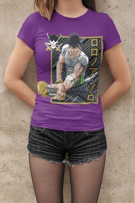 One Piece Roronoa Zoro Pirat Schwertkämpfer Damen Bio Baumwolle T-Shirt (Tailli