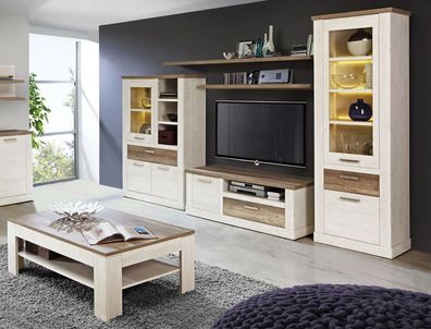 Wohnzimmer Durio 31 Pinie weiß 6-teilig Wohnwand Couchtisch Sideboard