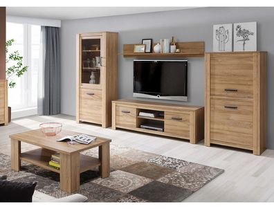 Wohnzimmer Hauke 31 Alteiche 5-teilig Vitrine Lowboard Couchtisch