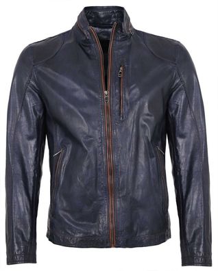 Milestone - Herren Lederjacke Lammnappa blau/ cognac