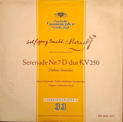 Deutsche Grammophon 18041 LPM - Serenade Nr.7 D-Dur KV 250 (Haffner-Serenade)