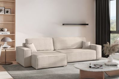 Ecksofa mit schlaffunktion, BEST XL stoff Poso Dicker Cord Beige Links