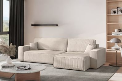 Ecksofa mit schlaffunktion, BEST XL stoff Poso Dicker Cord Beige Rechts