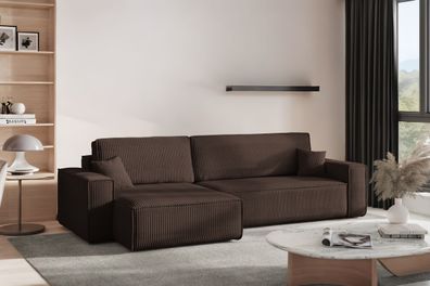 Ecksofa mit schlaffunktion, BEST XL stoff Poso Dicker Cord Braun Links