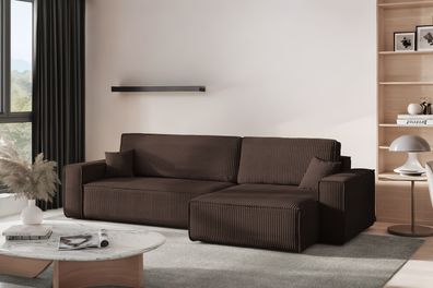 Ecksofa mit schlaffunktion, BEST XL stoff Poso Dicker Cord Braun Rechts