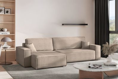 Ecksofa mit schlaffunktion, BEST XL stoff Poso Dicker Cord Dunkelbeige Links