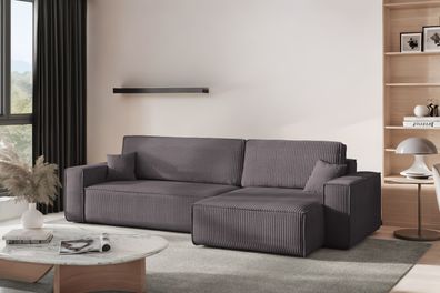 Ecksofa mit schlaffunktion, BEST XL stoff Poso Dicker Cord Dunkelgrau Rechts