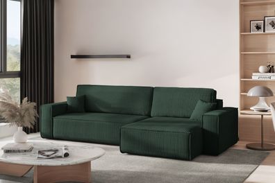 Ecksofa mit schlaffunktion, BEST XL stoff Poso Dicker Cord Grün Rechts