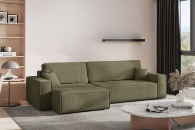 Ecksofa mit schlaffunktion, BEST XL stoff Poso Dicker Cord Olive Links