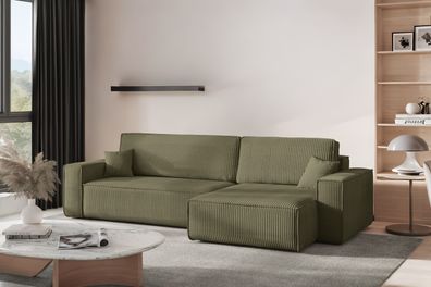 Ecksofa mit schlaffunktion, BEST XL stoff Poso Dicker Cord Olive Rechts