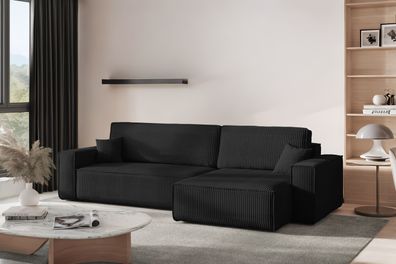 Ecksofa mit schlaffunktion, BEST XL stoff Poso Dicker Cord Schwarz Rechts