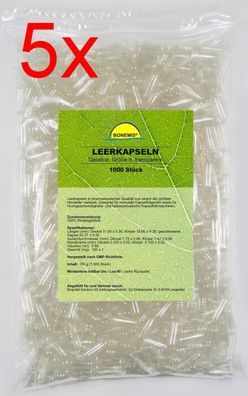 Leerkapseln, 5000 Stück, Größe 0, transparent, Rindergelatine, Pharmaqualität