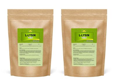 L-Lysin, veganes Pulver, 1 kg (2 Beutel à 500 g), ohne Zusatzstoffe