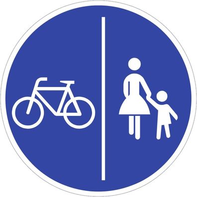 Getrennter Rad- und Gehweg, Radweg links, Symbolschild, StVO