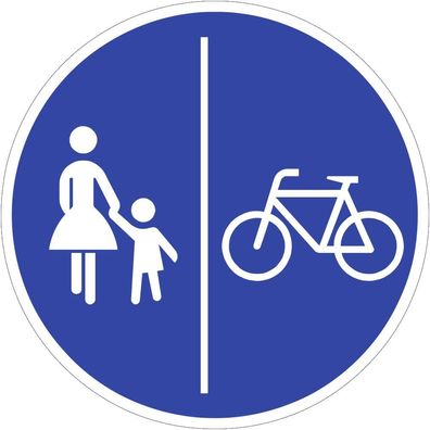 Getrennter Rad- und Gehweg, Radweg rechts, Symbolschild, StVO