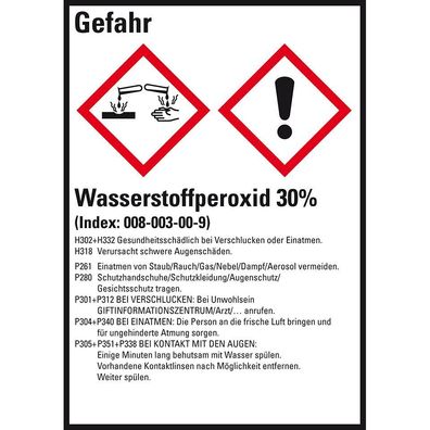 GHS-Etik. Wasserstoffperoxid 30%, gem. GefStoffV/ GHS/ CLP, Folie, 10/ Bo